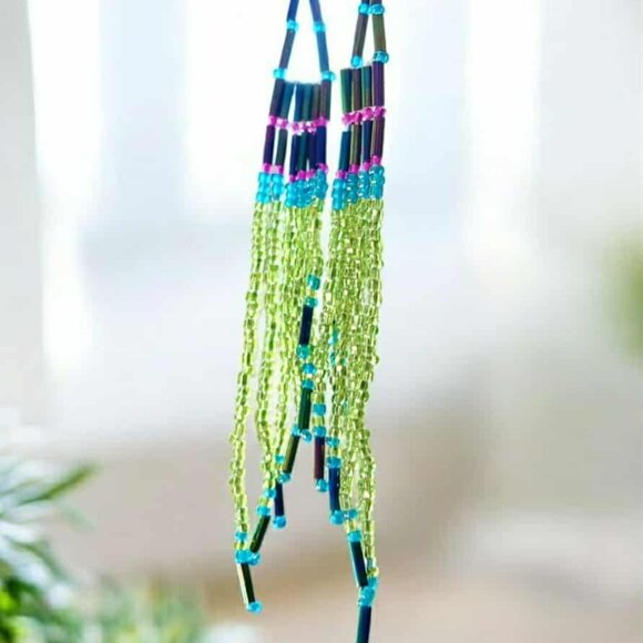 Boho Chic Seed Bead Fringe Dangle Earrings, Statement Artisan 5" - Picture 11 of 12